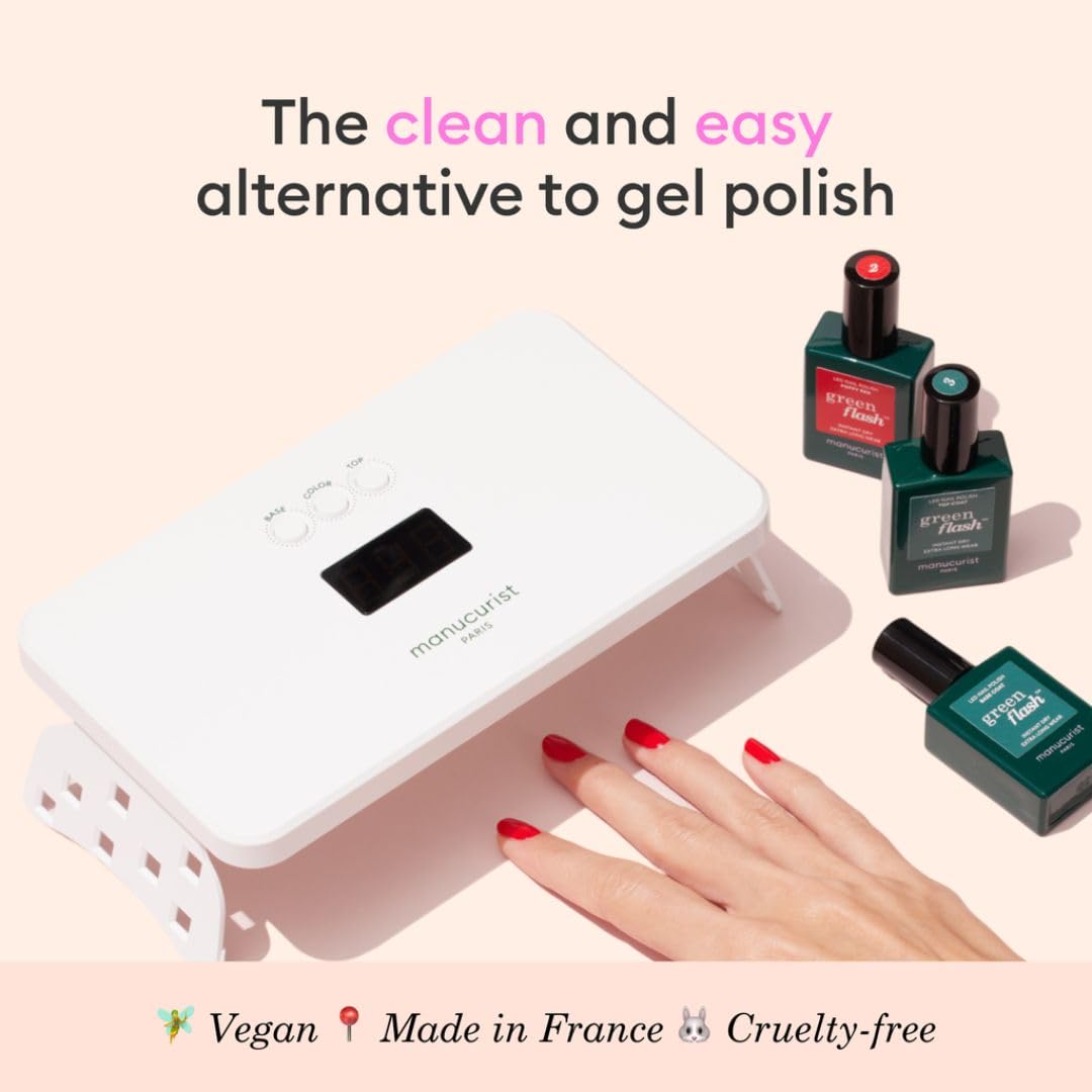 Manucurist - New Green Flash Slim Gel Nail Polish Kit - 36W LED Nail Lamp with Base Coat + Top Coat + 2 Colors: Poppy Red Polish & Pale Pink Hortencia + Gel Nail Lamp + Polish Remover + Nail Clipsel