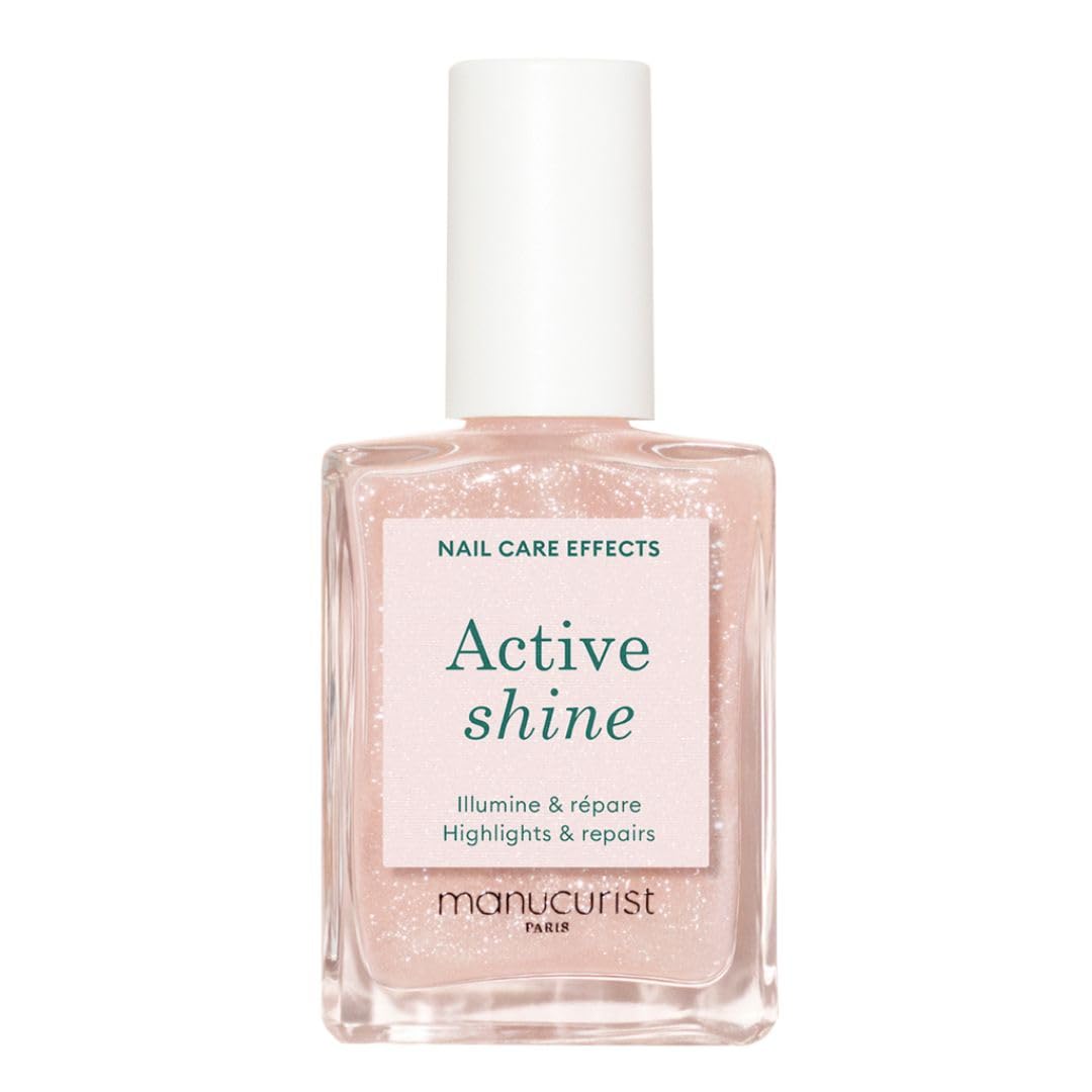 Manucurist Active Glow Raspberry Nail Polish & Care - Ultra-Glowy 2 in 1 Nail Concealer & Care - Plant-Based Ingredients: Sweet Almond Oil, Raspberry for Nourished Nail Rosy Mirror-Like Shine