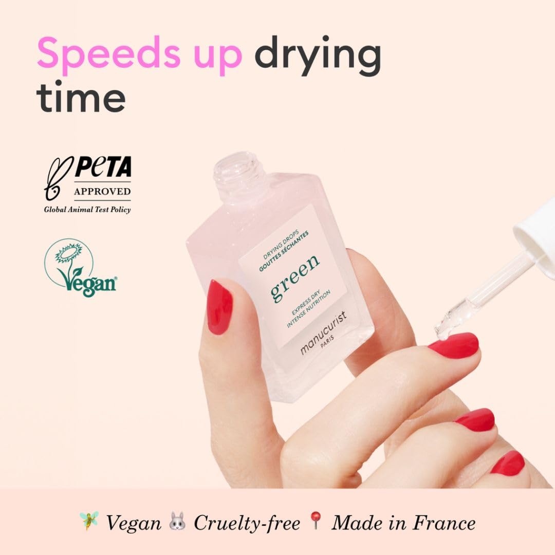 Manucurist Green Nail Polish Drying Drops - Fast Dry Nail Polish - Halves Drying Time - Nourishing Nail Care - 49.5% bio-sourced - Nail OIl - Cuticle Oil for Nails - Green System Compatible 0.5 Fl Oz