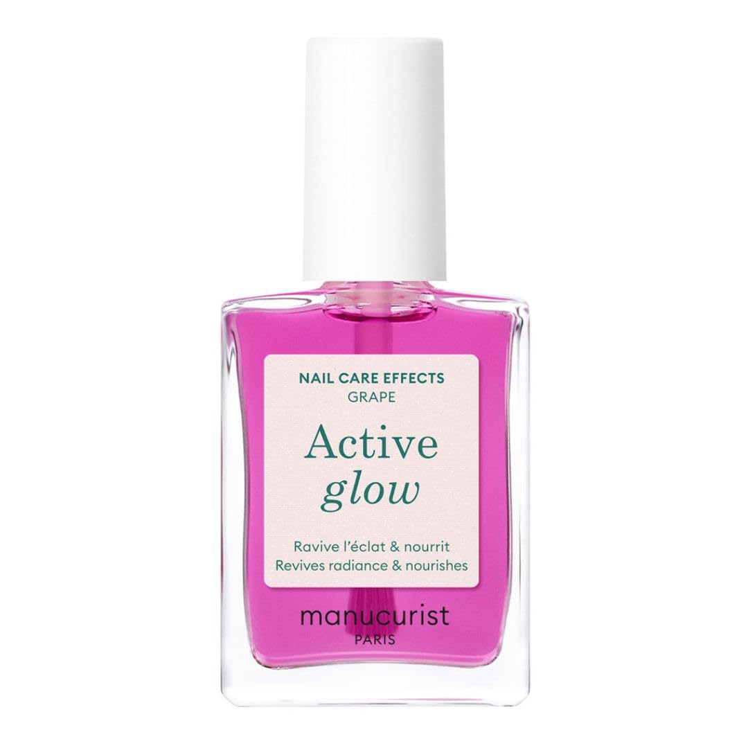 Manucurist Active Glow Raspberry Nail Polish & Care - Ultra-Glowy 2 in 1 Nail Concealer & Care - Plant-Based Ingredients: Sweet Almond Oil, Raspberry for Nourished Nail Rosy Mirror-Like Shine
