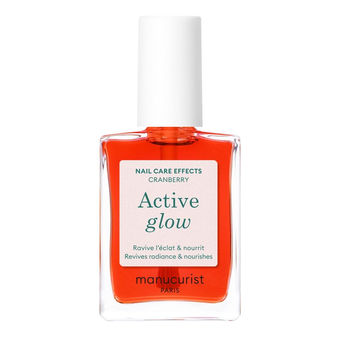 Manucurist Active Glow Raspberry Nail Polish & Care - Ultra-Glowy 2 in 1 Nail Concealer & Care - Plant-Based Ingredients: Sweet Almond Oil, Raspberry for Nourished Nail Rosy Mirror-Like Shine