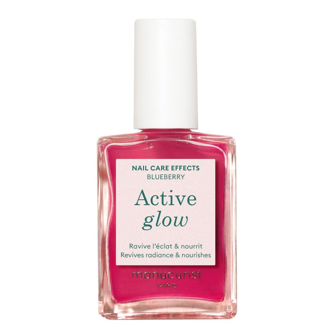 Manucurist Active Glow Raspberry Nail Polish & Care - Ultra-Glowy 2 in 1 Nail Concealer & Care - Plant-Based Ingredients: Sweet Almond Oil, Raspberry for Nourished Nail Rosy Mirror-Like Shine