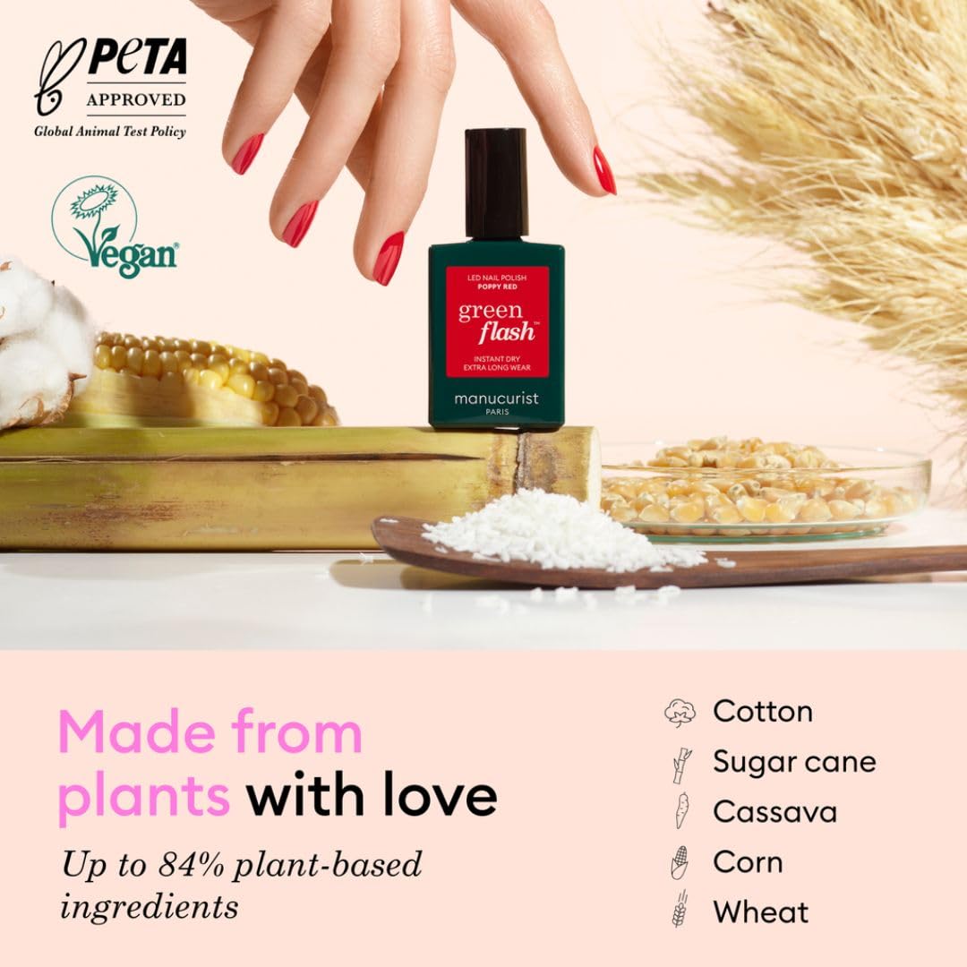 Manucurist - New Green Flash Slim Gel Nail Polish Kit - 36W LED Nail Lamp with Base Coat + Top Coat + 2 Colors: Poppy Red Polish & Pale Pink Hortencia + Gel Nail Lamp + Polish Remover + Nail Clipsel