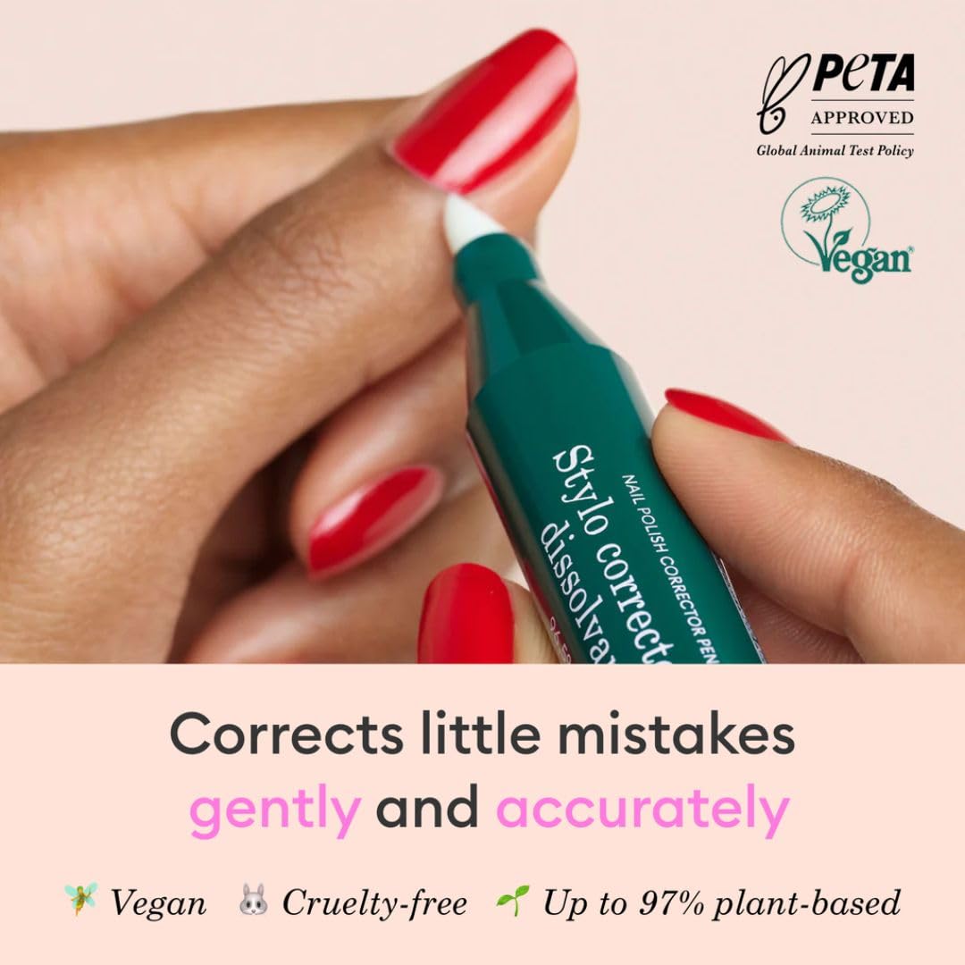 Manucurist Nail Polish Corrector Pen - Gel Nail Polish Corrector Pen + 3 Tapered Refill Tips - Acetone Free, Bio-Sourced Nail Polish Remover Brush - Gel Nail Polish Accessories Transparent