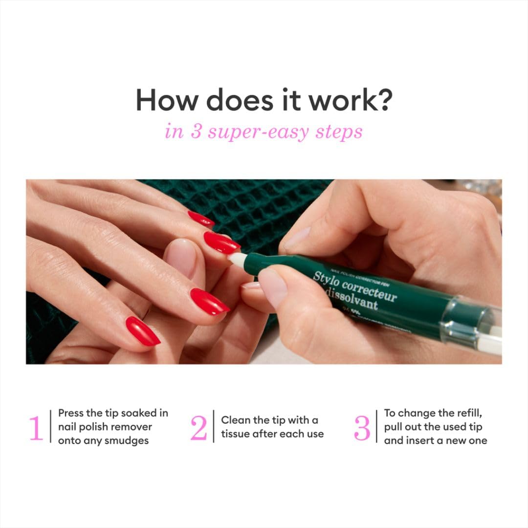 Manucurist Nail Polish Corrector Pen - Gel Nail Polish Corrector Pen + 3 Tapered Refill Tips - Acetone Free, Bio-Sourced Nail Polish Remover Brush - Gel Nail Polish Accessories Transparent