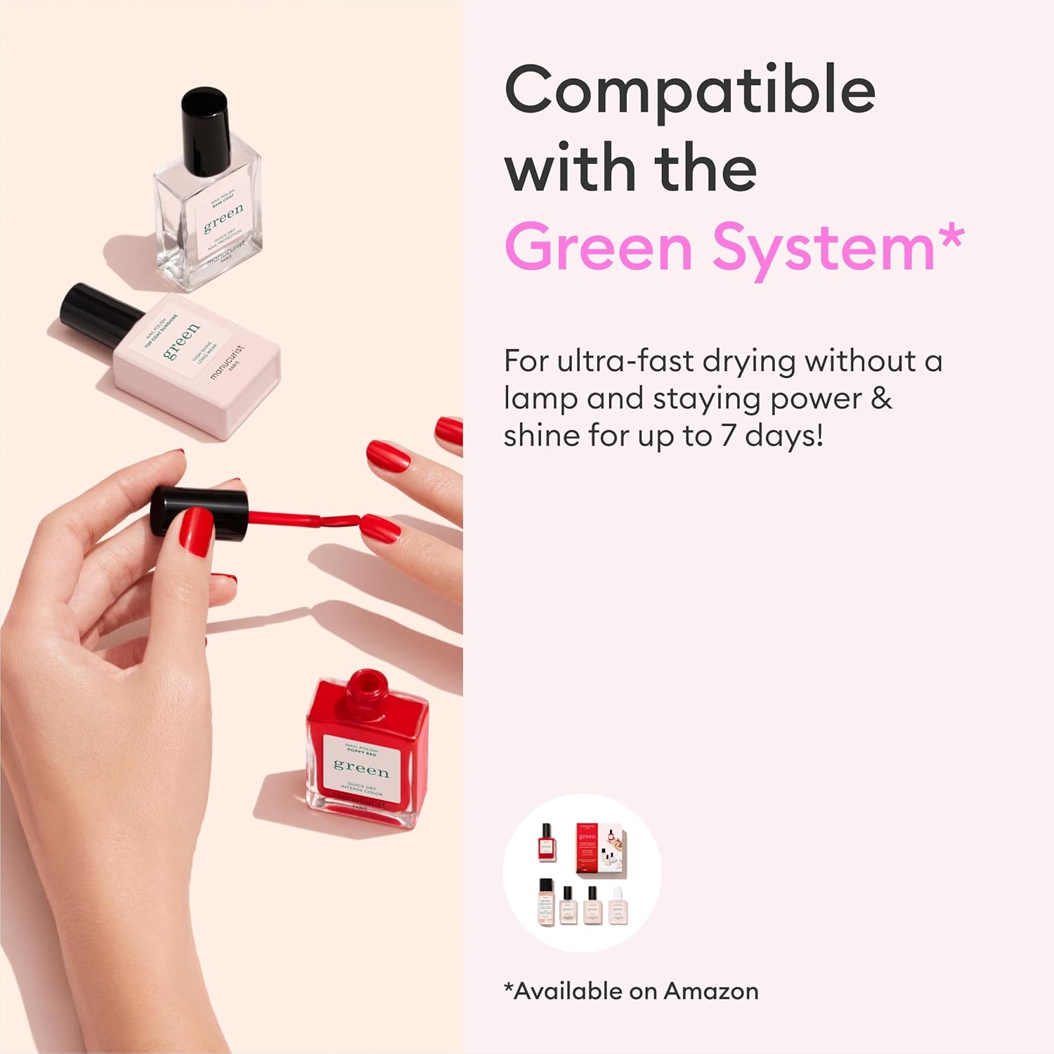 Manucurist - Green Red Cherry Nail Polish - Cherry Red Nail Polish - 9-Free, Vegan and Plant-Based - Manicure - Made in France - 0.5 fl oz